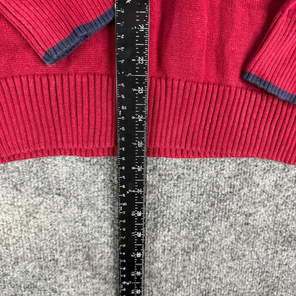 Tommy Hilfiger Sweater Mens Size M Red Cotton Knit Large H Logo Preppy Crewneck